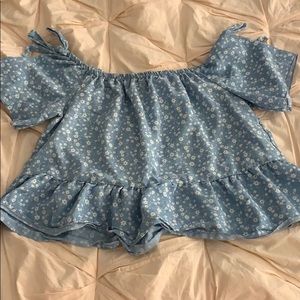 Blue white flower pattern top